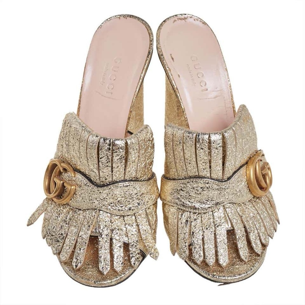 Gucci Metallic Gold Women's Fringe Mules